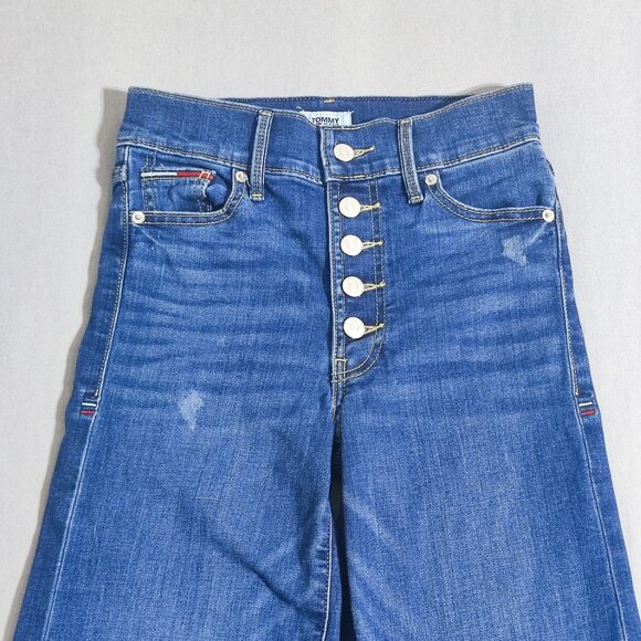 Tommy Hilfiger Jeans women's sz 0/W25 denim blue wide leg crop factorydistressed - Picture 2 of 16